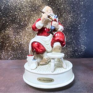 Otagiri “Here Comes Santa Claus” Music Box — Santa Painting Tin Soldier, Vintage